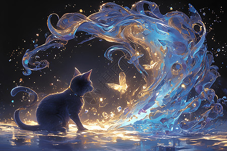 奇幻的黑猫艺术插图图片