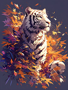 秋叶中的白虎图片
