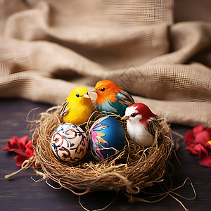 鸟巢里的彩蛋背景图片