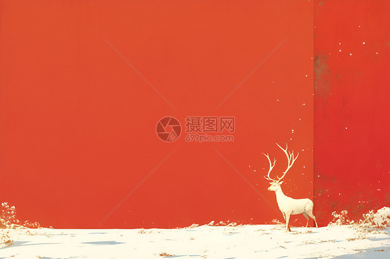 红墙下的白鹿图片