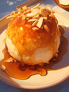 甜点盘子上的椰蓉年糕图片