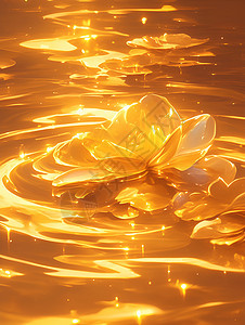 金色湖面上的花朵图片