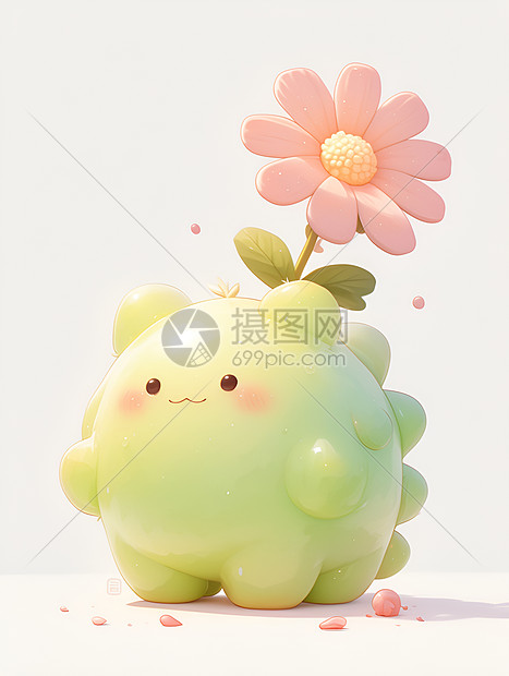 小绿麻糬抱花玩偶图片