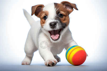 小狗带着球玩耍图片