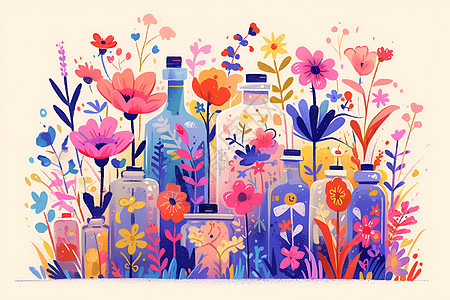花朵和瓶子图片