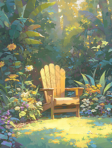 花园里一把木椅图片