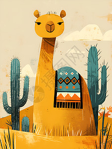沙漠中的骆驼和仙人掌图片