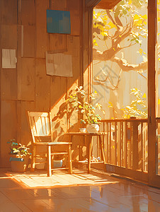 阳光照耀下的小木屋图片