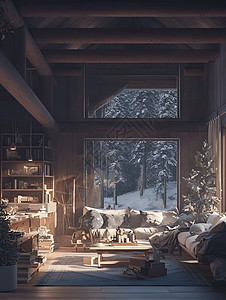 温暖的木屋客厅图片
