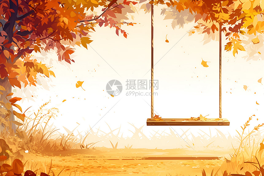 枫叶间的秋千图片