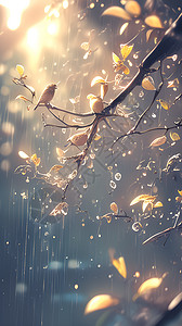 春雨中的树枝背景图片