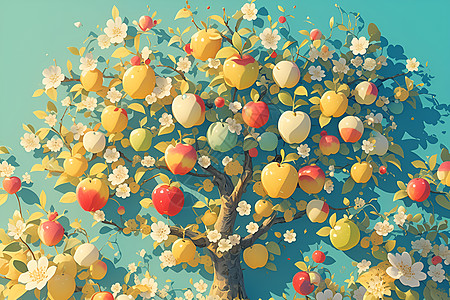 苹果树上生长的水果苹果图片