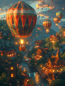 夜幕下的热气球嘉年华背景图片
