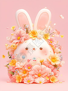 花朵围绕的兔子蛋糕图片