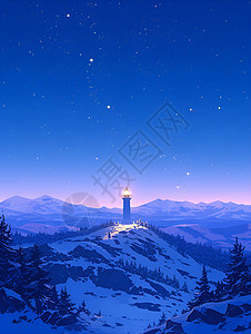 雪山上的灯塔图片