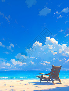 蓝天下的木椅图片
