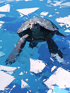冰水中的黑龟图片