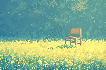 木椅在草地上插画