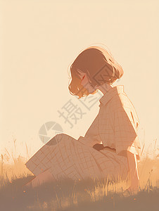 坐在草地上的女孩图片