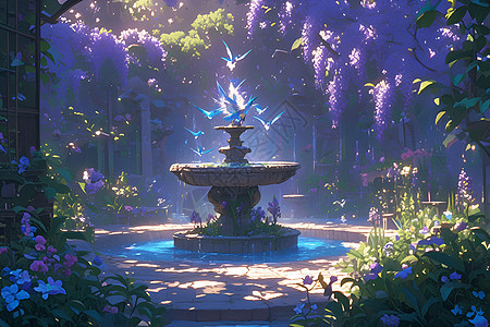 神秘花园中的喷泉图片