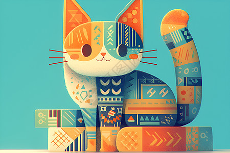 彩色积木猫图片