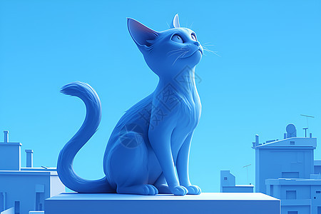 蓝色背景中的时尚猫图片