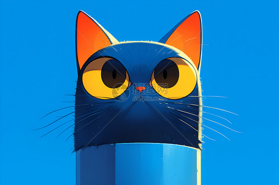立在蓝天中的猫咪图片