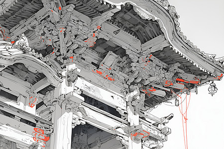 黑白的古建筑图片