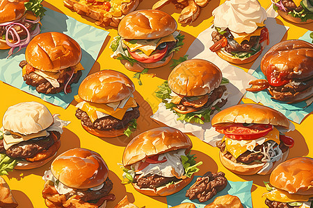 美味的汉堡套餐插画图片