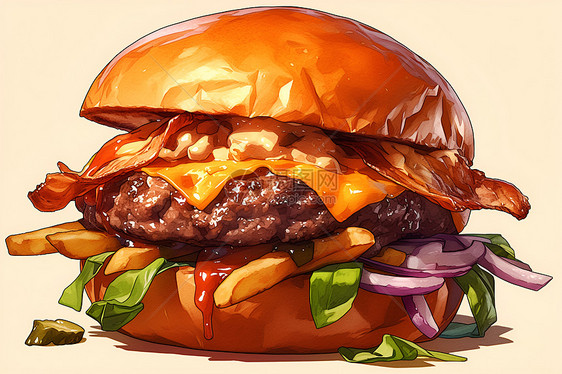 美食诱惑多层芝士汉堡图片
