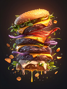 多汁汉堡的创意插画图片