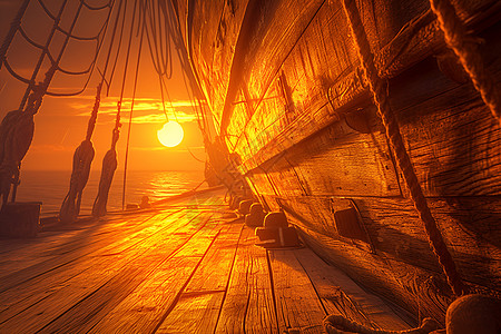 夕阳下的木船图片