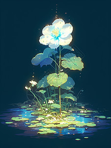 水面漂浮的孤独白花图片