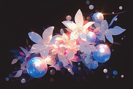 花瓣泛着泡泡和流光的绚丽图片