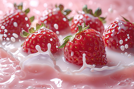 美味水果美味的草莓牛奶设计图片