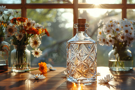 阳光照耀下一个漂亮的水晶瓶图片