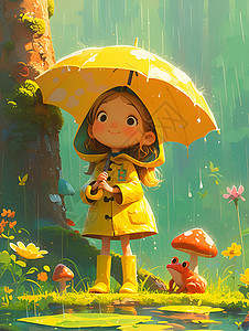 童话世界中的雨中女孩图片