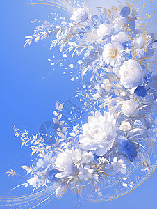 蓝天白云中的花朵图片