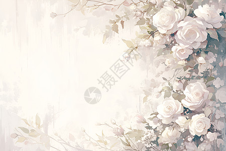 白色花朵黑白色的花卉背景插画