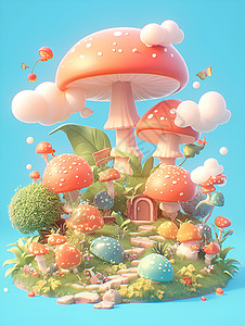 奇幻世界中的蘑菇高清图片