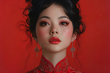 亚洲女性的精致脸庞和妆容图片
