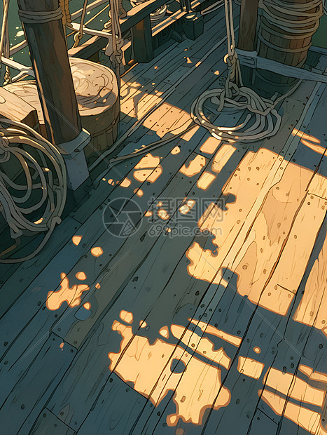 阳光洒在木船上图片