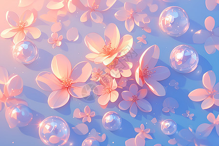 梦幻的艺术花朵和泡泡图片