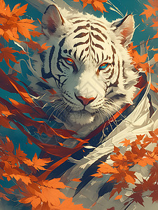 秋叶中的白色老虎图片