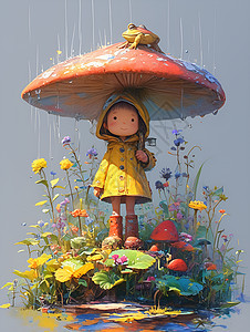 雨中的女孩拿着一把伞图片