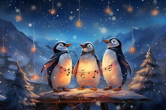 绘画的企鹅插画图片