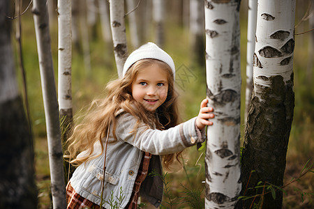 树林中的女孩图片