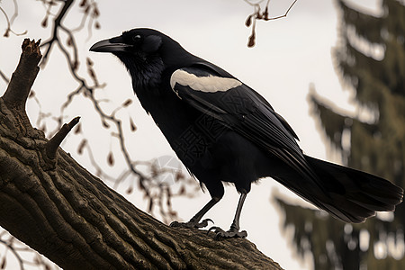 树枝上的黑鸟背景图片