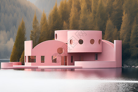 粉红色的豪华别墅图片
