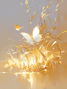 水边草丛里的金色蝴蝶图片